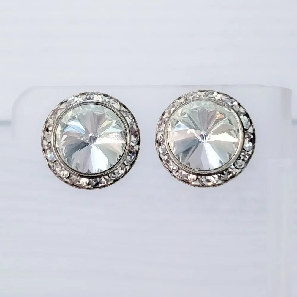 Vintage Clip On Earrings Large Clear with Clear Halo Costume Jewelry